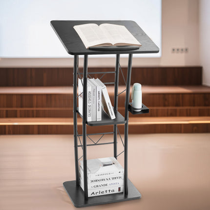 Podium Stand, 1180 mm Curved Lectern With Storage Shelf
