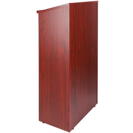 Podium Stand 47 in, Rolling Casters, Storage Shelves, Brown