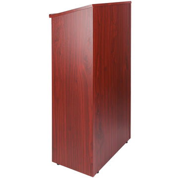 Podium Stand 47 in, Rolling Casters, Storage Shelves, Brown