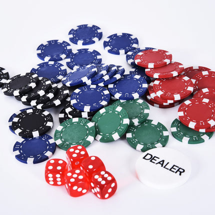 Poker set with 200 chips, cards and dice in an aluminum case