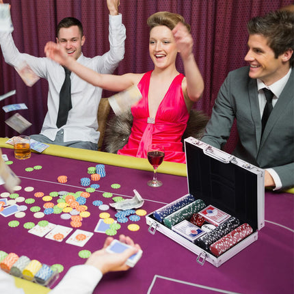 Poker set with 200 chips, cards and dice in an aluminum case