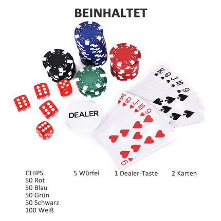 Poker set with 200 chips, cards and dice in an aluminum case