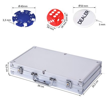 Poker chip set - 300 chips, 2 decks, 5 dice, aluminum case