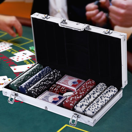 Poker chip set - 300 chips, 2 decks, 5 dice, aluminum case