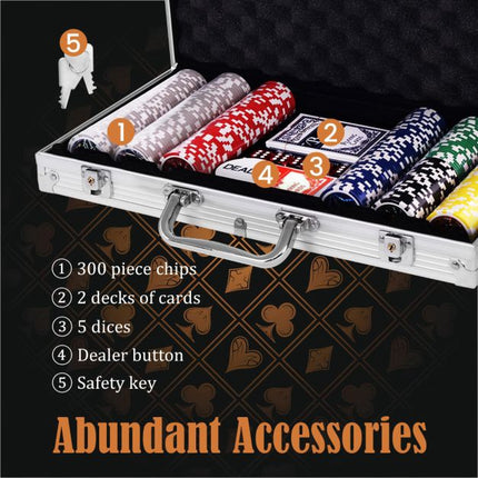 Poker Chip Set, 300 Chips, Aluminum Case – Texas Hold'em