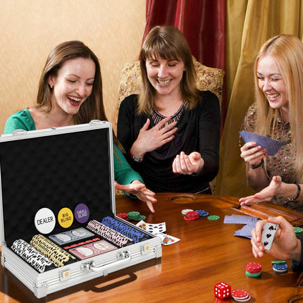 Poker Chip Set with Case, Dice, Dealer Button, 2 Decks