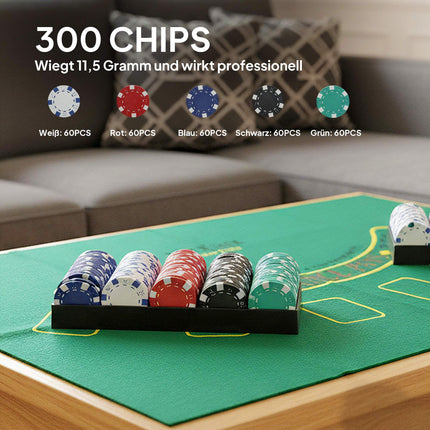 Poker Set with 300 Chips, 2 Decks, Dice, Case for 8 Players