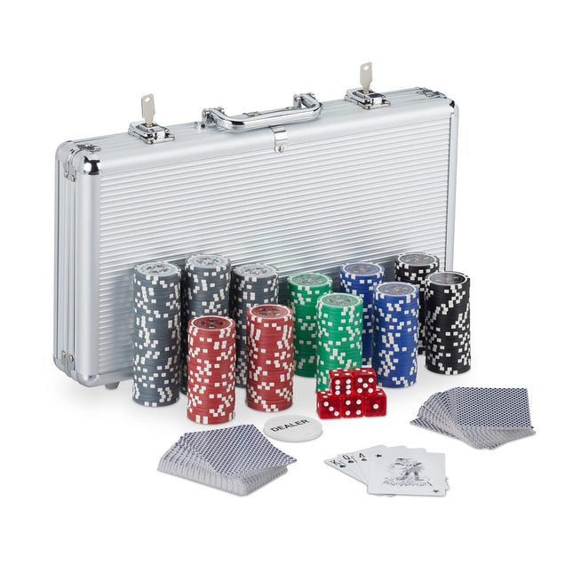 Pokerset met 300 metalen kernfiches en kaarten