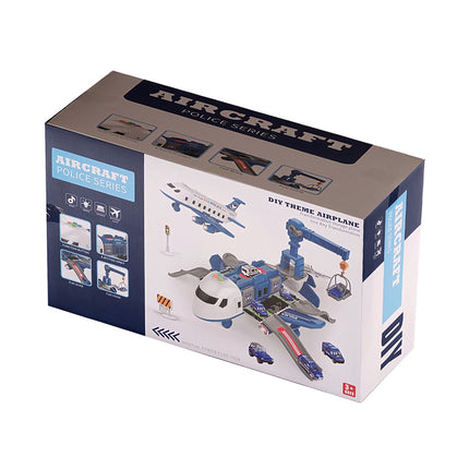 Police Plane Toy Set with Cars, Foldable Parking Lot