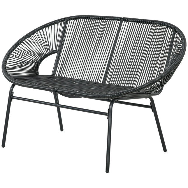 Black poly rattan 2-seater garden bench, 260 kg capacity