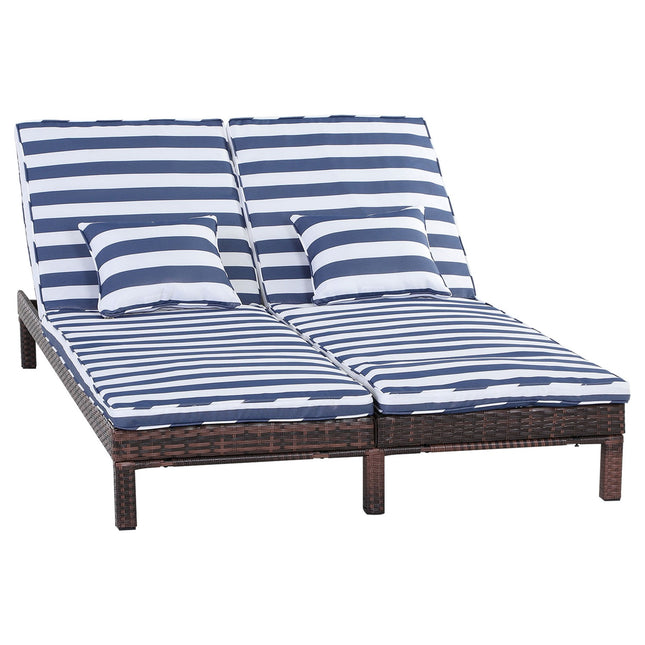 Double sun lounger, metal frame, 5-level backrest, blue/white