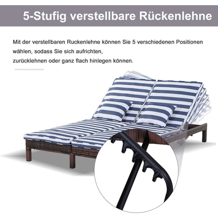Double sun lounger, metal frame, 5-level backrest, blue/white