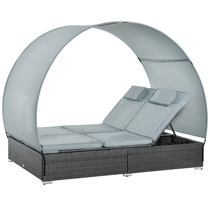 Double bed with sun protection, steel & polyester, grey