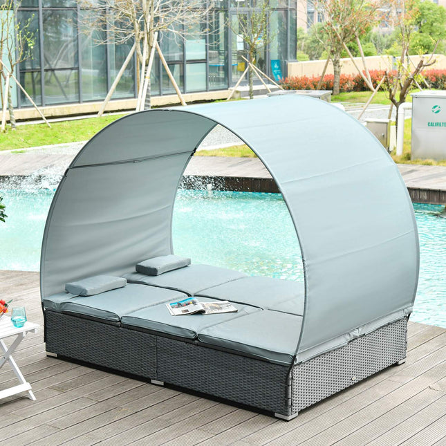 Double bed with sun protection, steel & polyester, grey