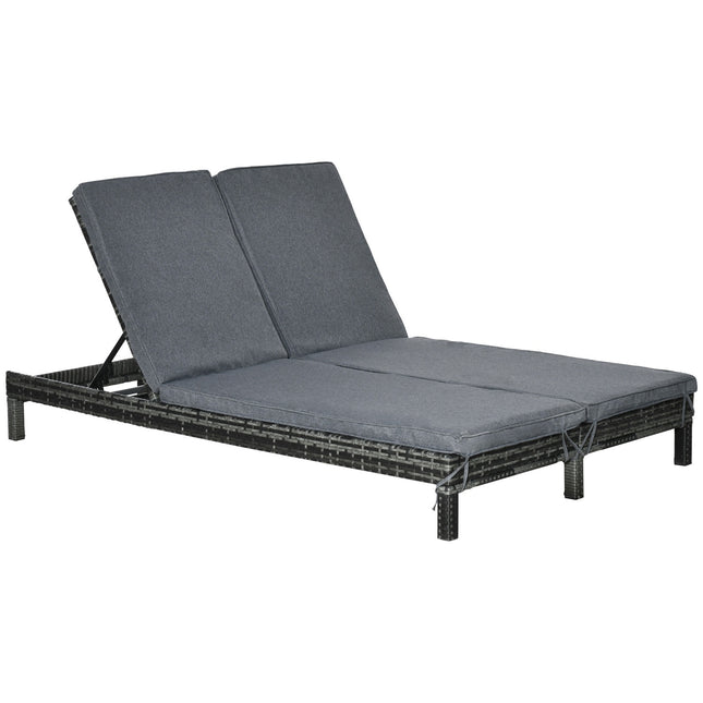 Double sun lounger in poly rattan - Adjustable outdoor relaxation for 2 people