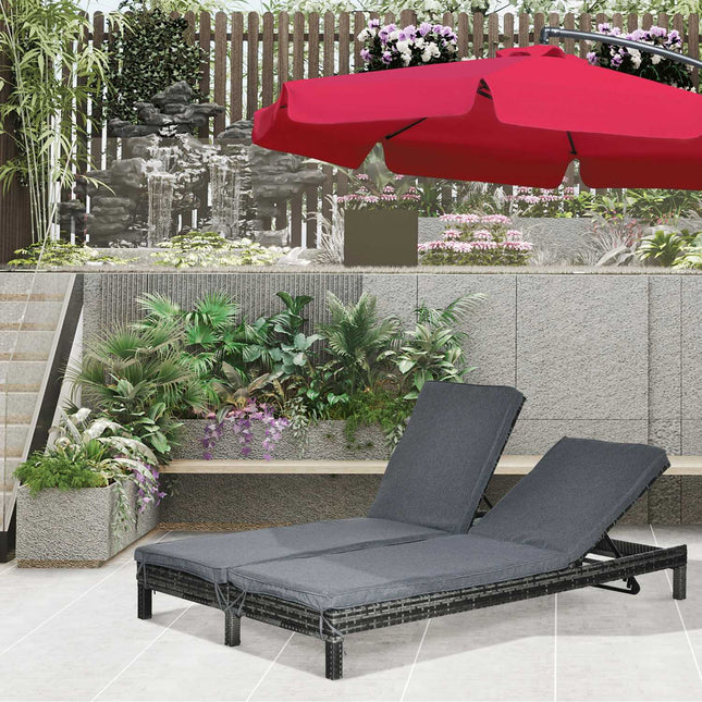 Double sun lounger in poly rattan - Adjustable outdoor relaxation for 2 people