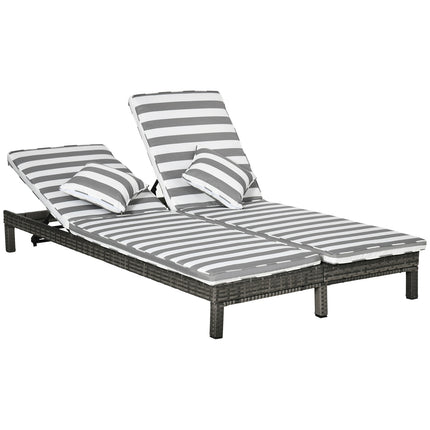 Dubbel Ligbed Van Poly Rattan Ligstoel Tuinligstoel Voor 2 Personen Relaxligstoel Luxe Lounge 5-Laags Rugleuning Metaal Pe Rotan Grijs + Wit