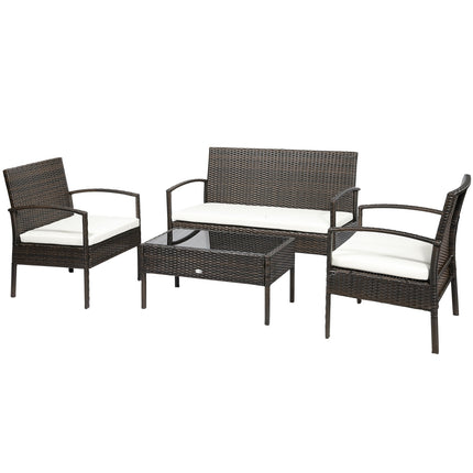 Garden sofa set in 4 parts of poly rattan, brown & cream