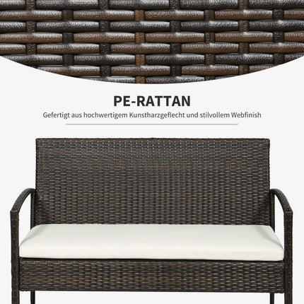Garden sofa set in 4 parts of poly rattan, brown & cream