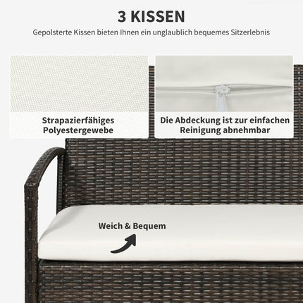 Garden sofa set in 4 parts of poly rattan, brown & cream