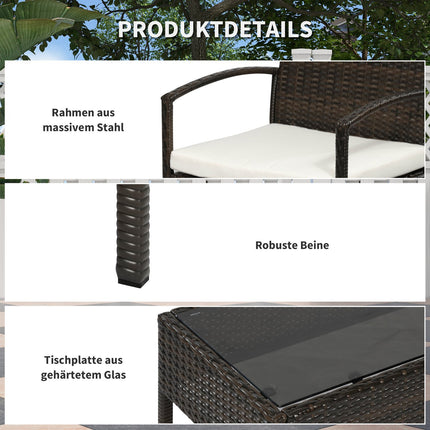 Garden sofa set in 4 parts of poly rattan, brown & cream