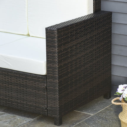 3-seater poly rattan garden sofa with cushions - brown/white