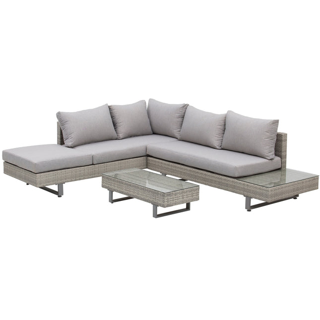 Weather-resistant 3-piece lounge set in rattan with sofa and side table