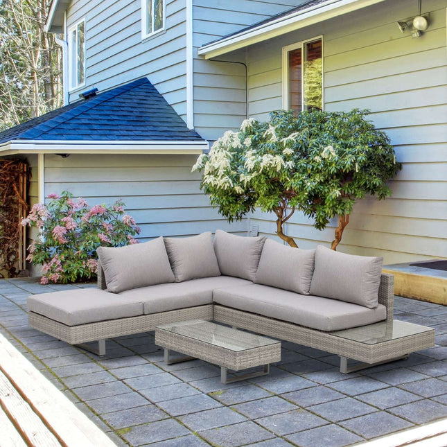 Weather-resistant 3-piece lounge set in rattan with sofa and side table