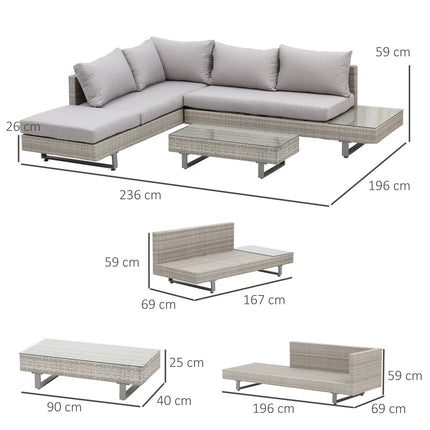 Weather-resistant 3-piece lounge set in rattan with sofa and side table