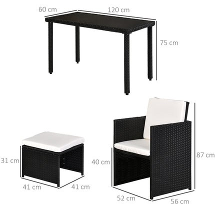 11-piece poly rattan garden dining set with black cushions