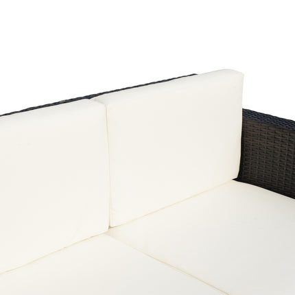2-seater poly rattan garden sofa with cushions, brown and white