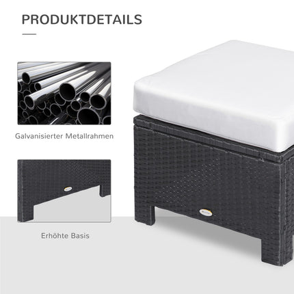 Balcony stool in poly rattan with cushion, black/cream, 50cm