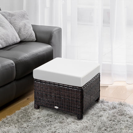 Balcony stool in poly rattan with cushion, brown/cream, 50x50x35 cm