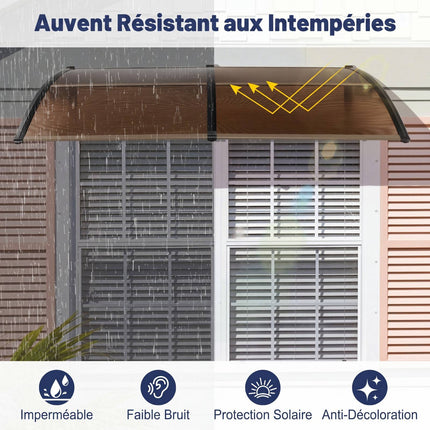 Polycarbonate Door Canopy, 197x89cm, Brown, Weatherproof