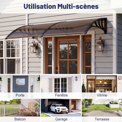 Polycarbonate Door Canopy, 197x89cm, Brown, Weatherproof
