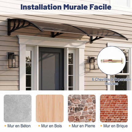 Polycarbonate Door Canopy, 197x89cm, Brown, Weatherproof