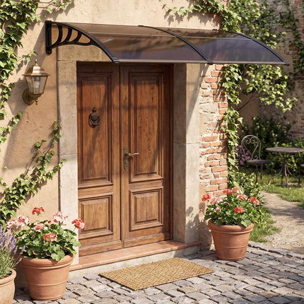 Polycarbonate Door Canopy, 197x89cm, Brown, Weatherproof