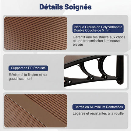 Polycarbonate Door Canopy, 197x89cm, Brown, Weatherproof