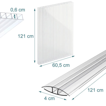 Polycarbonate Greenhouse Panels, 10-Pack, 121x60.5 cm