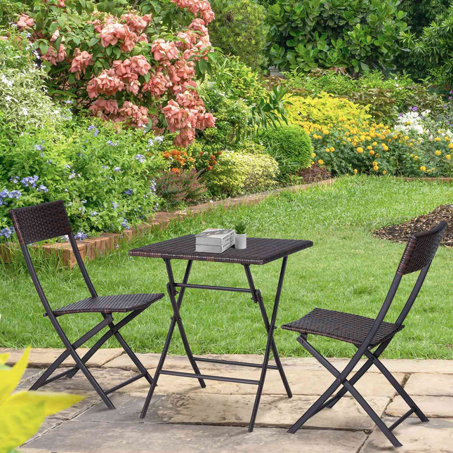 Brown poly rattan bistro set for 2 - Outdoor garden furniture