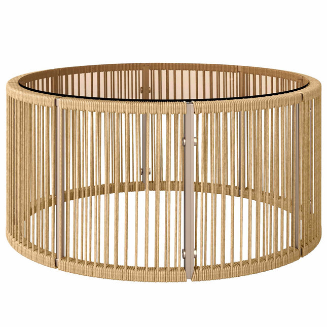Polyrattan Coffee Table with Glass Top, 70x70x33 cm, Brown