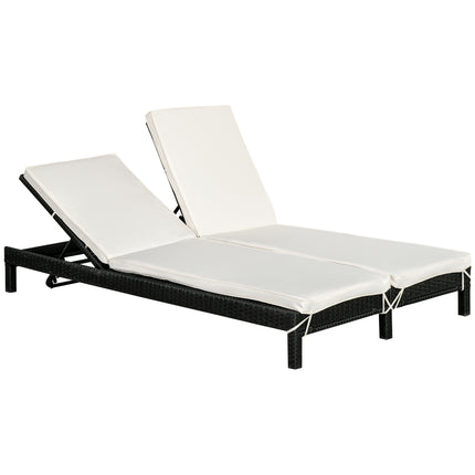 Double sun lounger for 2, adjustable backrest, gray rattan