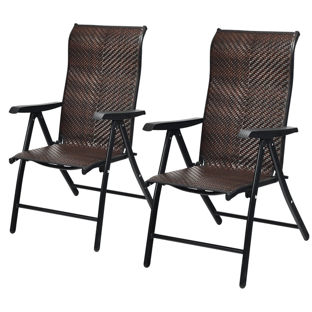 Polyrattan Folding Garden Chairs, Set of 2, Adjustable Backrest