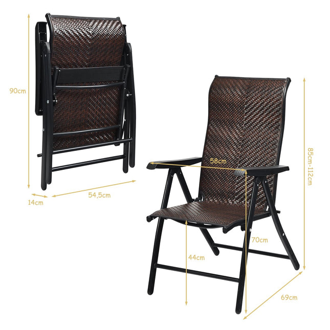 Polyrattan Folding Garden Chairs, Set of 2, Adjustable Backrest