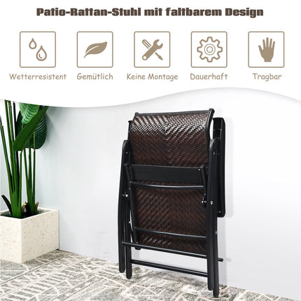 Polyrattan Folding Garden Chairs, Set of 2, Adjustable Backrest