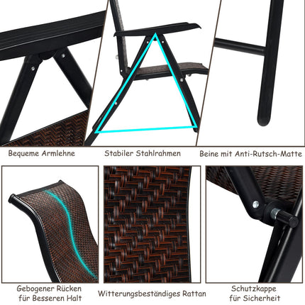 Polyrattan Folding Garden Chairs, Set of 2, Adjustable Backrest