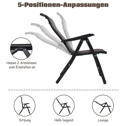 Polyrattan Folding Garden Chairs, Set of 2, Adjustable Backrest