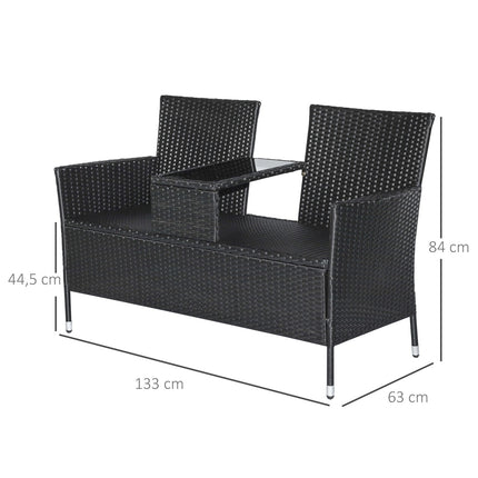 Garden sofa 2-seater polyrattan with table, black