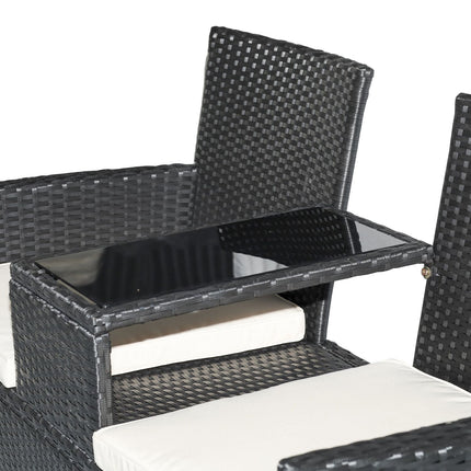 Garden sofa 2-seater polyrattan with table, black
