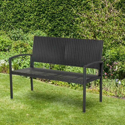 Wicker Garden bench, 2-seater - Black, 122 x 60 x 87 cm